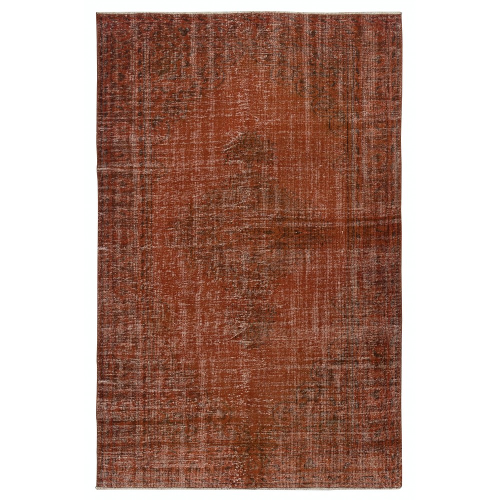 Hand-Knotted Turkish Wool Area Rug in Orange. Modern Handmade Wool Rug