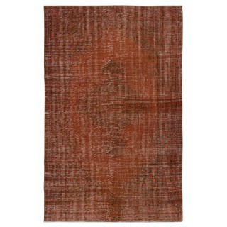 Hand-Knotted Turkish Wool Area Rug in Orange. Modern Handmade Wool Rug