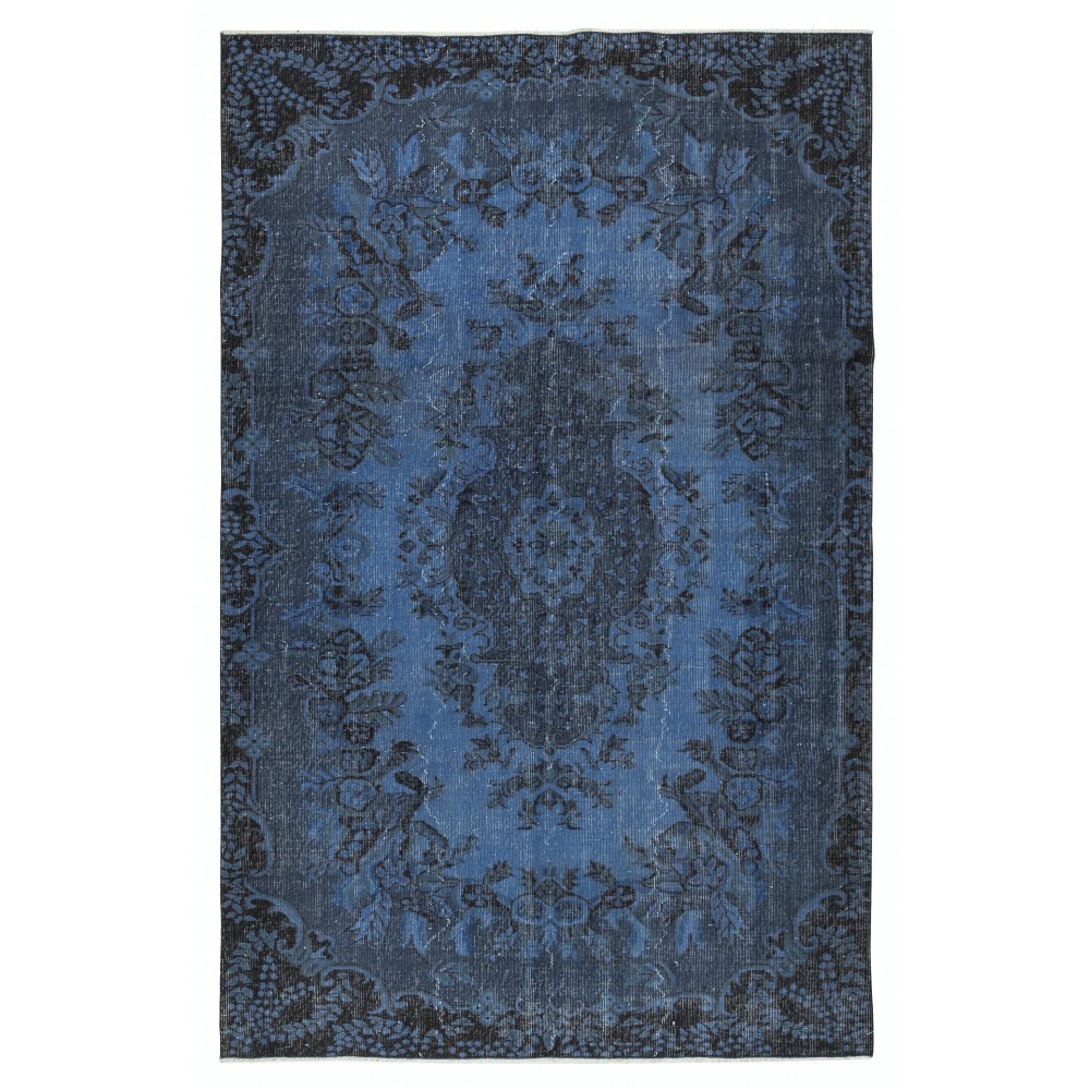 Modern Medallion Design Area Rug in Blue, Hand-woven and Hand-knotted in Turkey