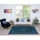 Contemporary Handmade Turkish Area Rug Over-Dyed in Navy Blue. Woolen Floor Covering
