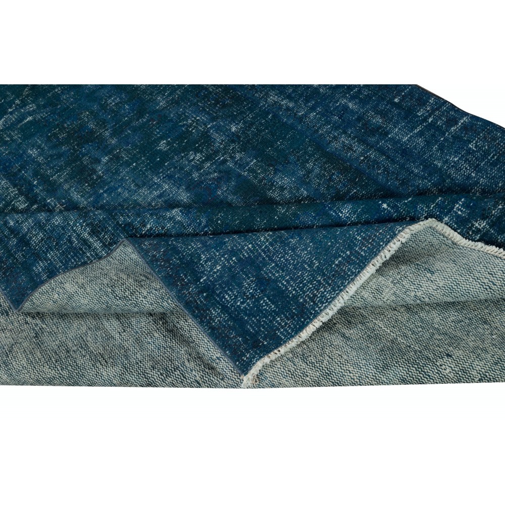 Contemporary Handmade Turkish Area Rug Over-Dyed in Navy Blue. Woolen Floor Covering