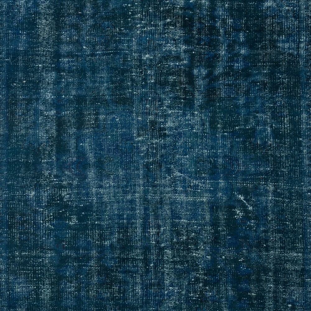 Contemporary Handmade Turkish Area Rug Over-Dyed in Navy Blue. Woolen Floor Covering