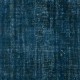 Contemporary Handmade Turkish Area Rug Over-Dyed in Navy Blue. Woolen Floor Covering