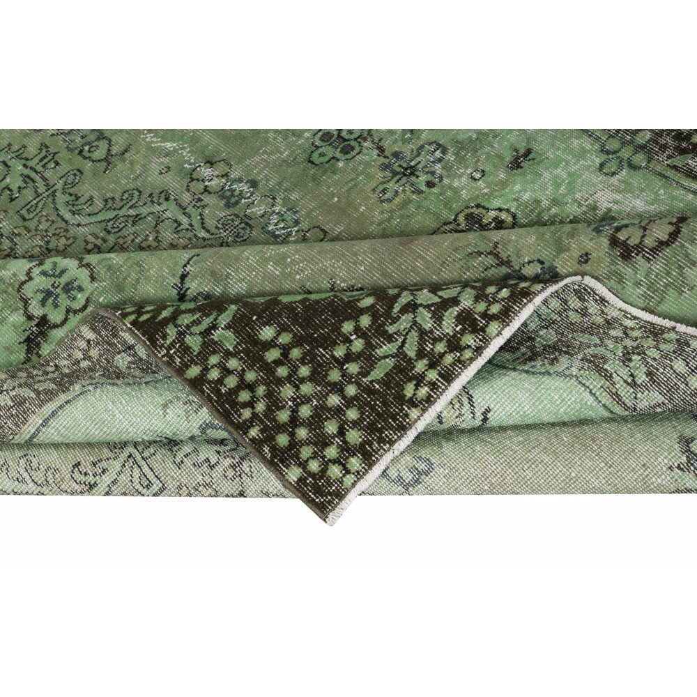 Green Color Contemporary Handmade Turkish Wool Area Rug with Medallion Design