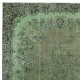 Green Color Contemporary Handmade Turkish Wool Area Rug with Medallion Design