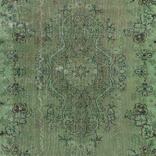 Green Color Contemporary Handmade Turkish Wool Area Rug with Medallion Design