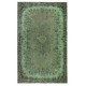 Green Color Contemporary Handmade Turkish Wool Area Rug with Medallion Design