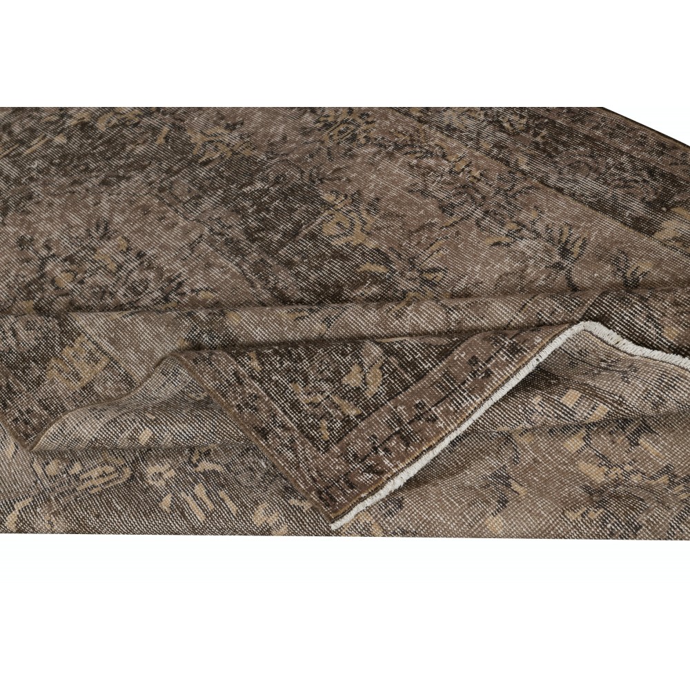 Hand-Made Floor Rug from Turkey. Brown Color Re-Dyed Area Rug