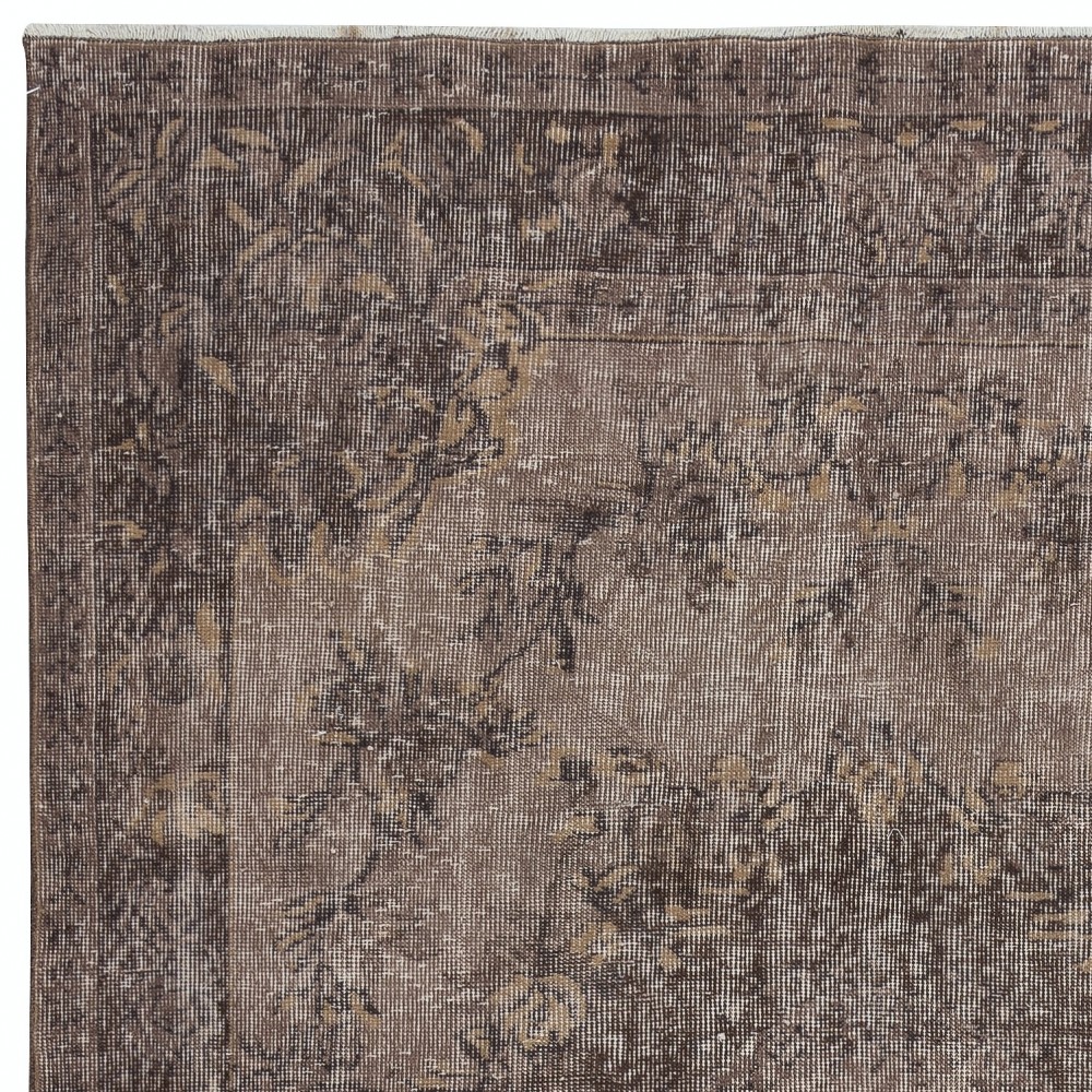 Hand-Made Floor Rug from Turkey. Brown Color Re-Dyed Area Rug
