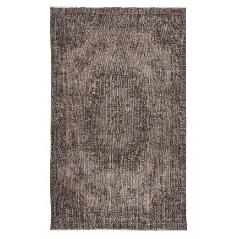 Hand-Made Floor Rug from Turkey. Brown Color Re-Dyed Area Rug