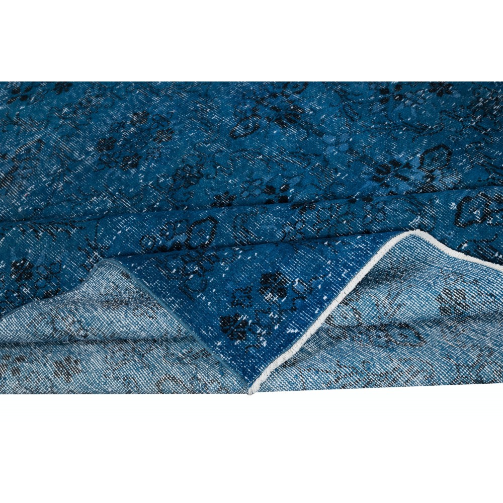 Vintage Handmade Turkish Area Rug redyed in Blue Color for modern interiors