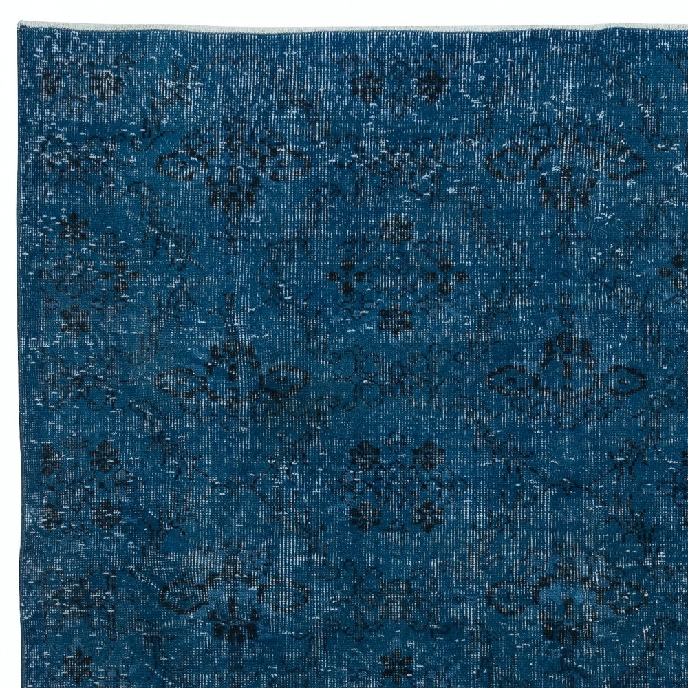 Vintage Handmade Turkish Area Rug redyed in Blue Color for modern interiors