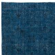 Vintage Handmade Turkish Area Rug redyed in Blue Color for modern interiors