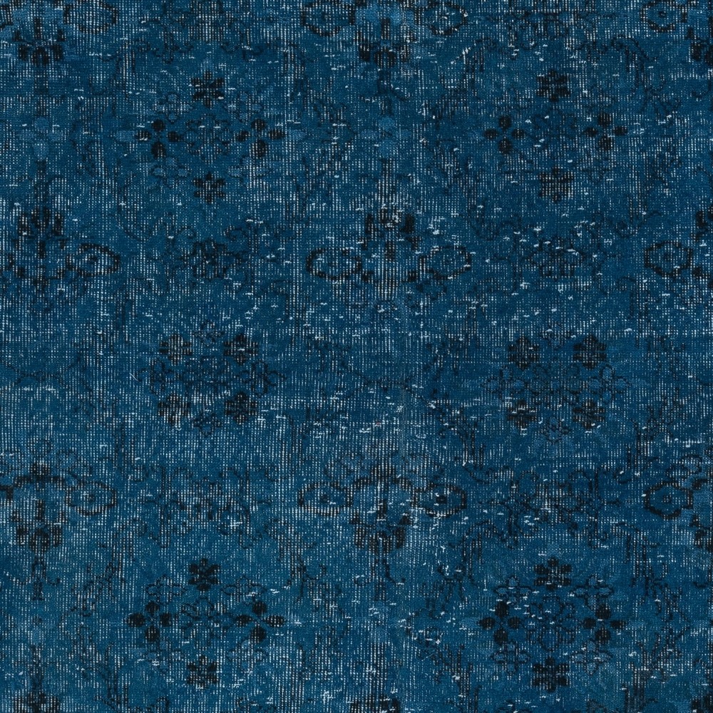 Vintage Handmade Turkish Area Rug redyed in Blue Color for modern interiors