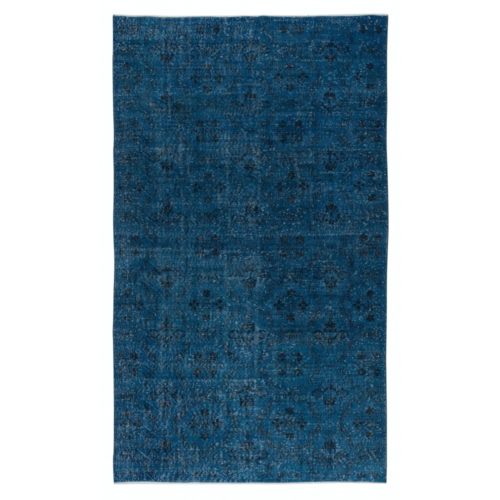 Vintage Handmade Turkish Area Rug redyed in Blue Color for modern interiors