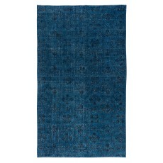 Vintage Handmade Turkish Area Rug redyed in Blue Color for modern interiors