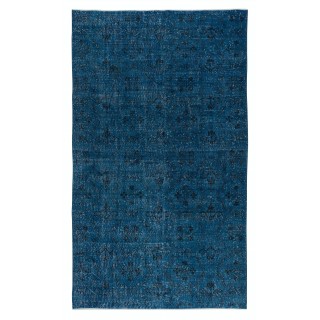 Vintage Handmade Turkish Area Rug redyed in Blue Color for modern interiors