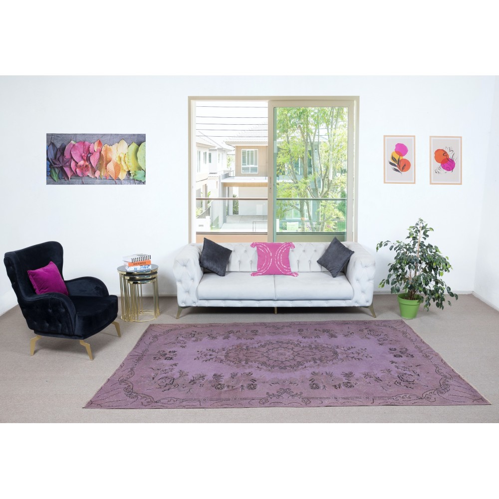 Contemporary Hand Knotted Purple Area Rug From Turkey, Wool pile on cotton foundation