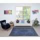 Contemporary Handmade Turkish Wool Area Rug in Blue. Low Pile Floor Covering