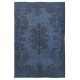 Contemporary Handmade Turkish Wool Area Rug in Blue. Low Pile Floor Covering