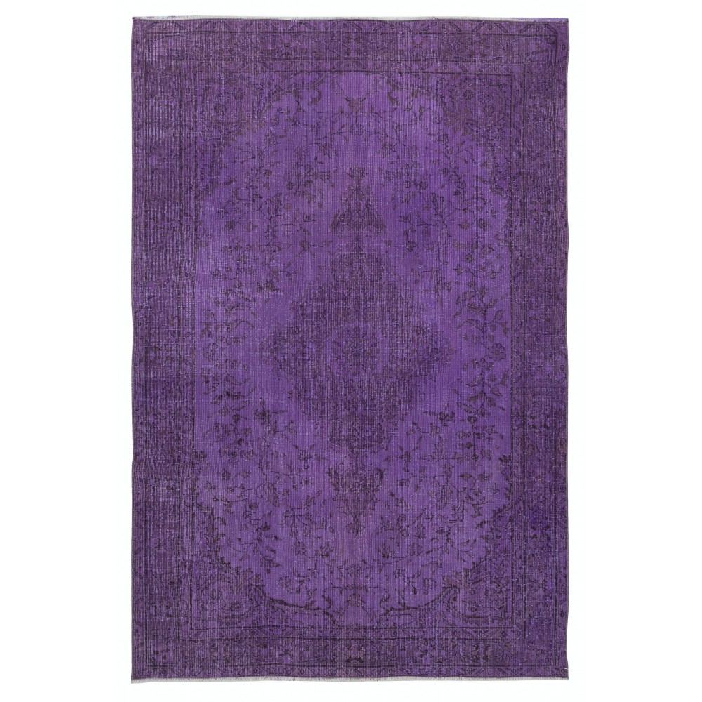 Purple Hand-Made Area Rug. Modern Turkish Floor Covering. Bohemian Rug for Living Room