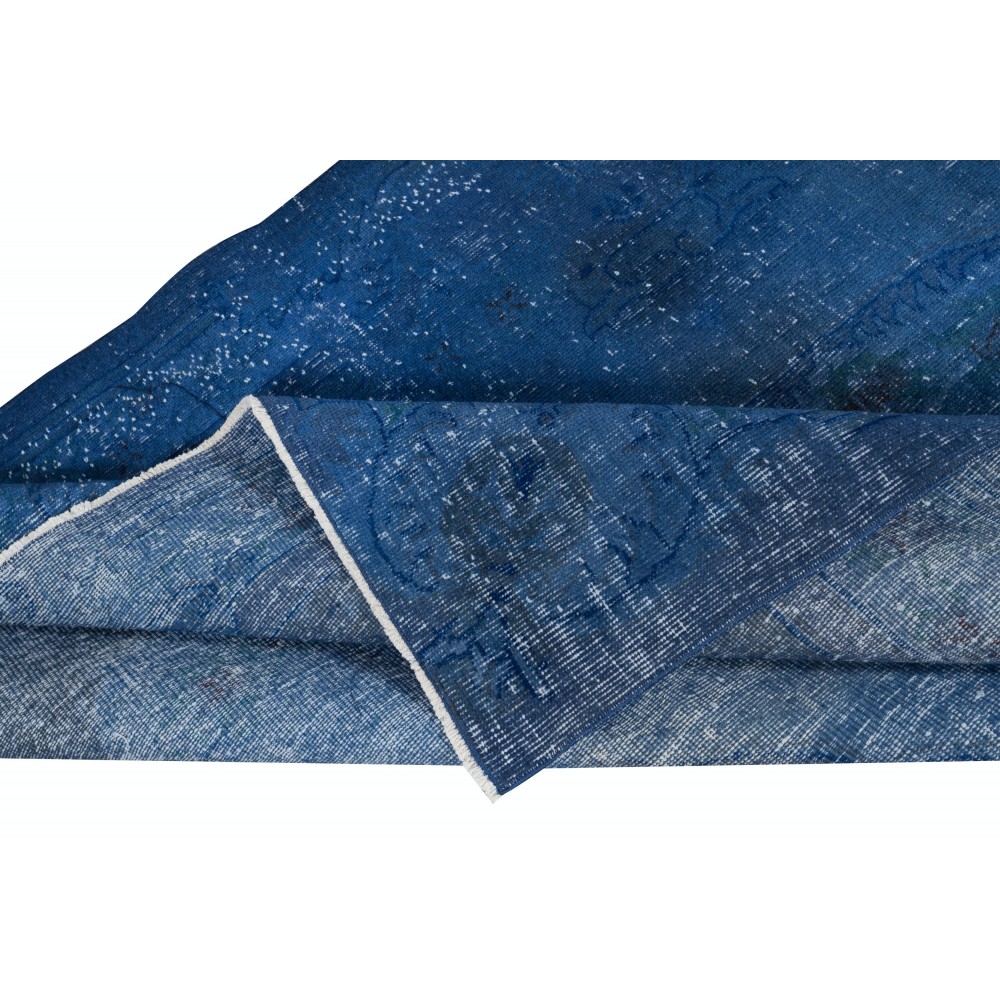 Shabby Chic Style Blue Color Area Rug for Modern Interiors, Hand-woven and Hand-knotted in Turkey