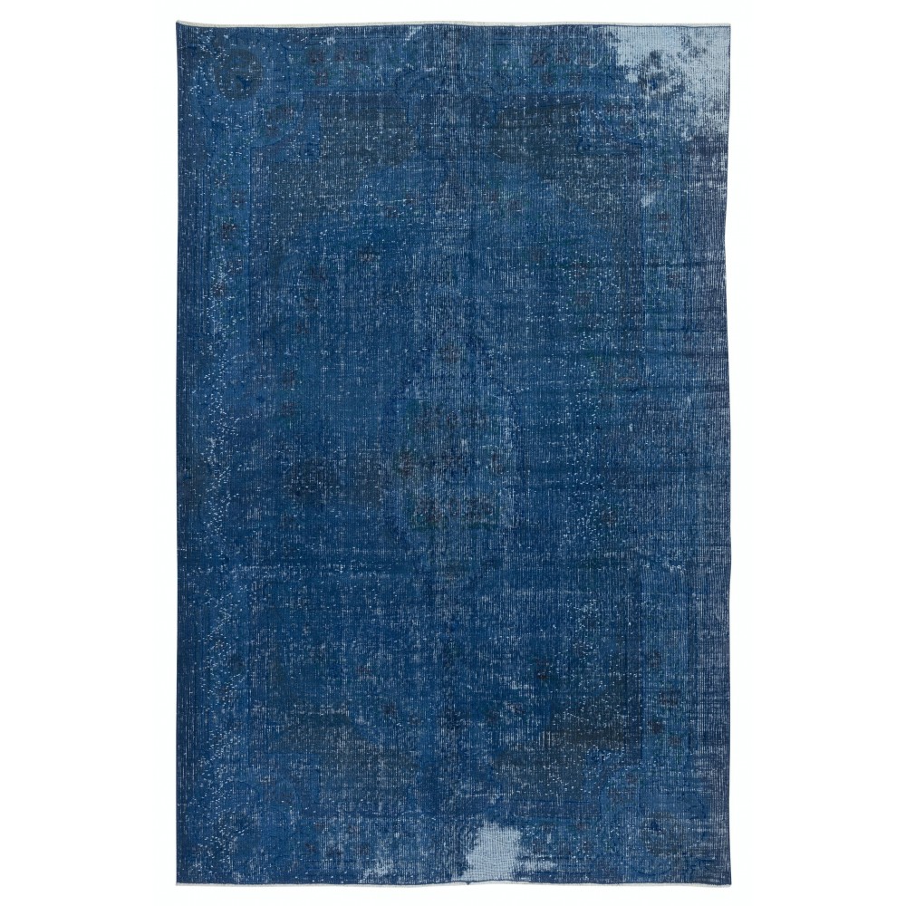 Shabby Chic Style Blue Color Area Rug for Modern Interiors, Hand-woven and Hand-knotted in Turkey