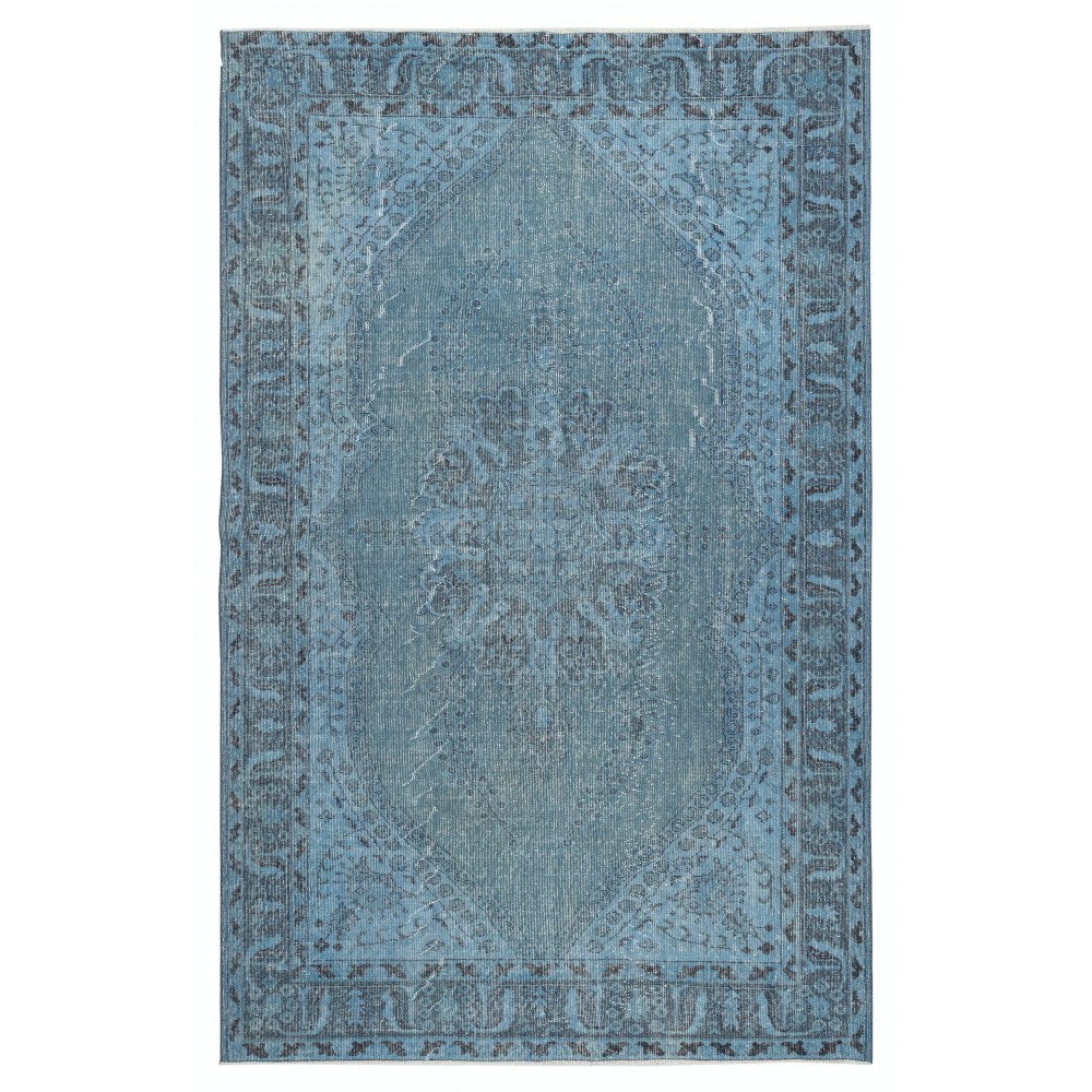 Light Blue Color Handmade Turkish Wool Area Rug for Contemporary Interiors