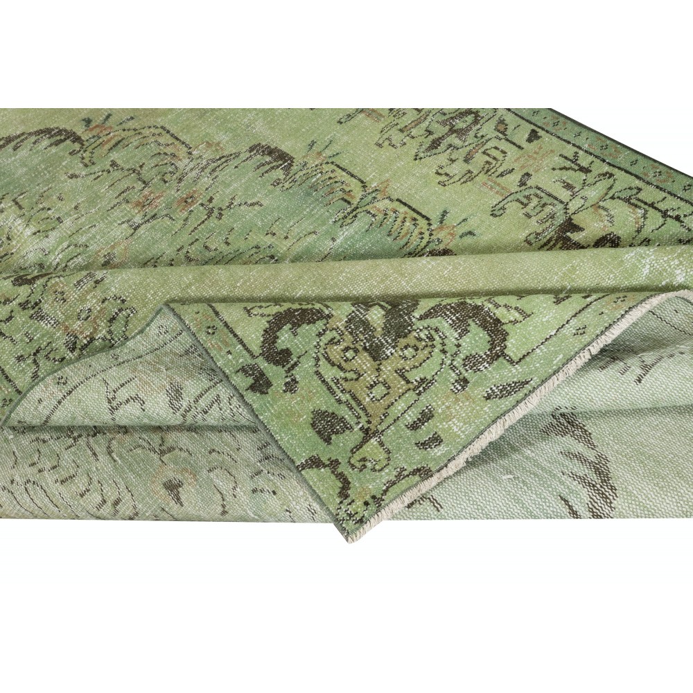 Handmade Anti-bacterial Wool Area Rug. Green Color Hand Knotted Turkish Rug