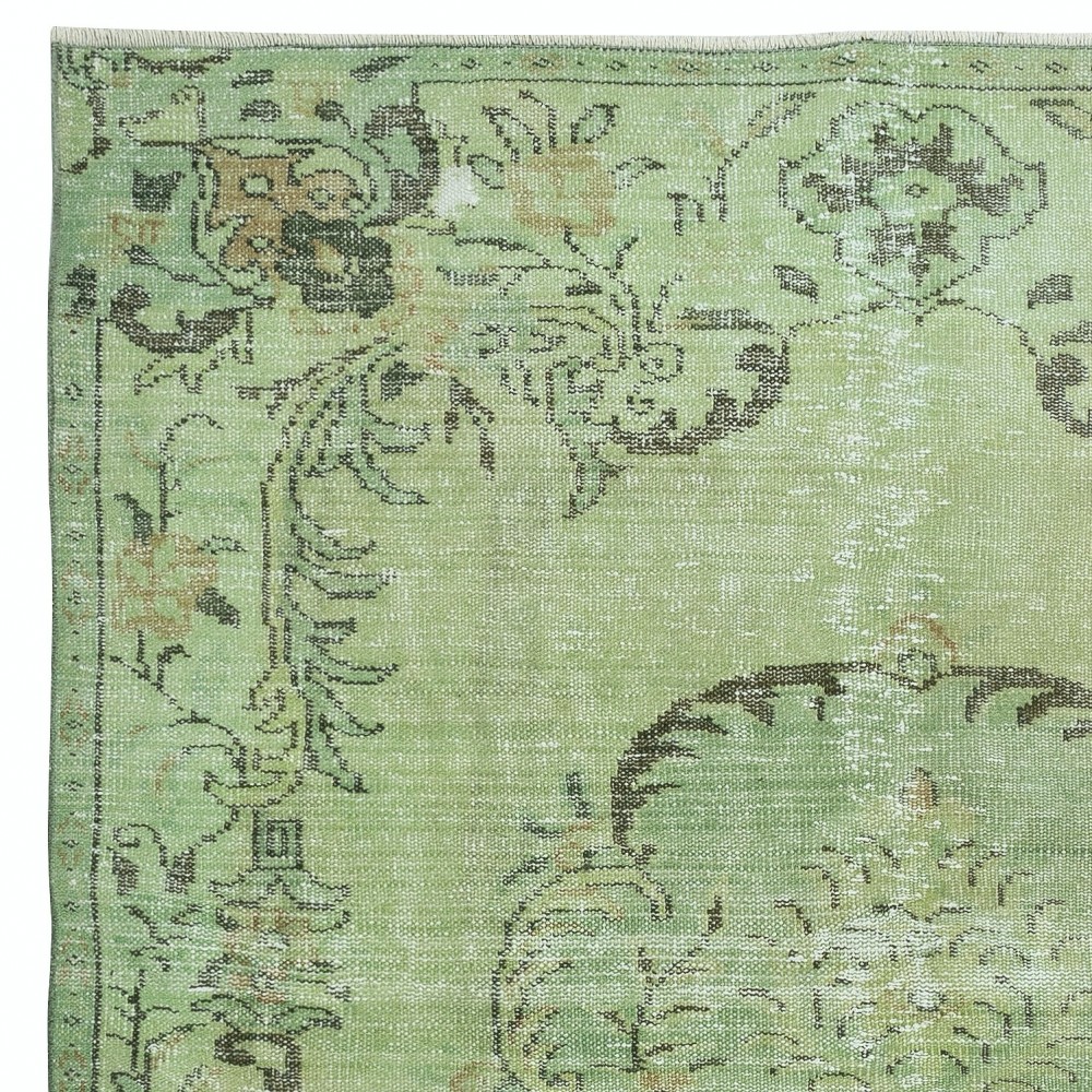 Handmade Anti-bacterial Wool Area Rug. Green Color Hand Knotted Turkish Rug