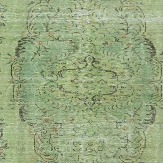 Handmade Anti-bacterial Wool Area Rug. Green Color Hand Knotted Turkish Rug