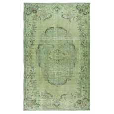 Handmade Anti-bacterial Wool Area Rug. Green Color Hand Knotted Turkish Rug
