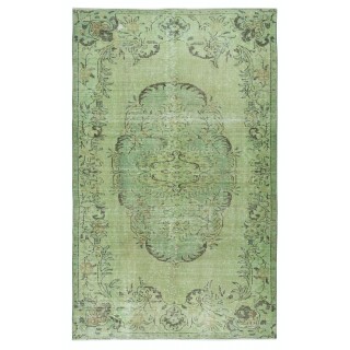 Handmade Anti-bacterial Wool Area Rug. Green Color Hand Knotted Turkish Rug