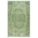 Handmade Anti-bacterial Wool Area Rug. Green Color Hand Knotted Turkish Rug