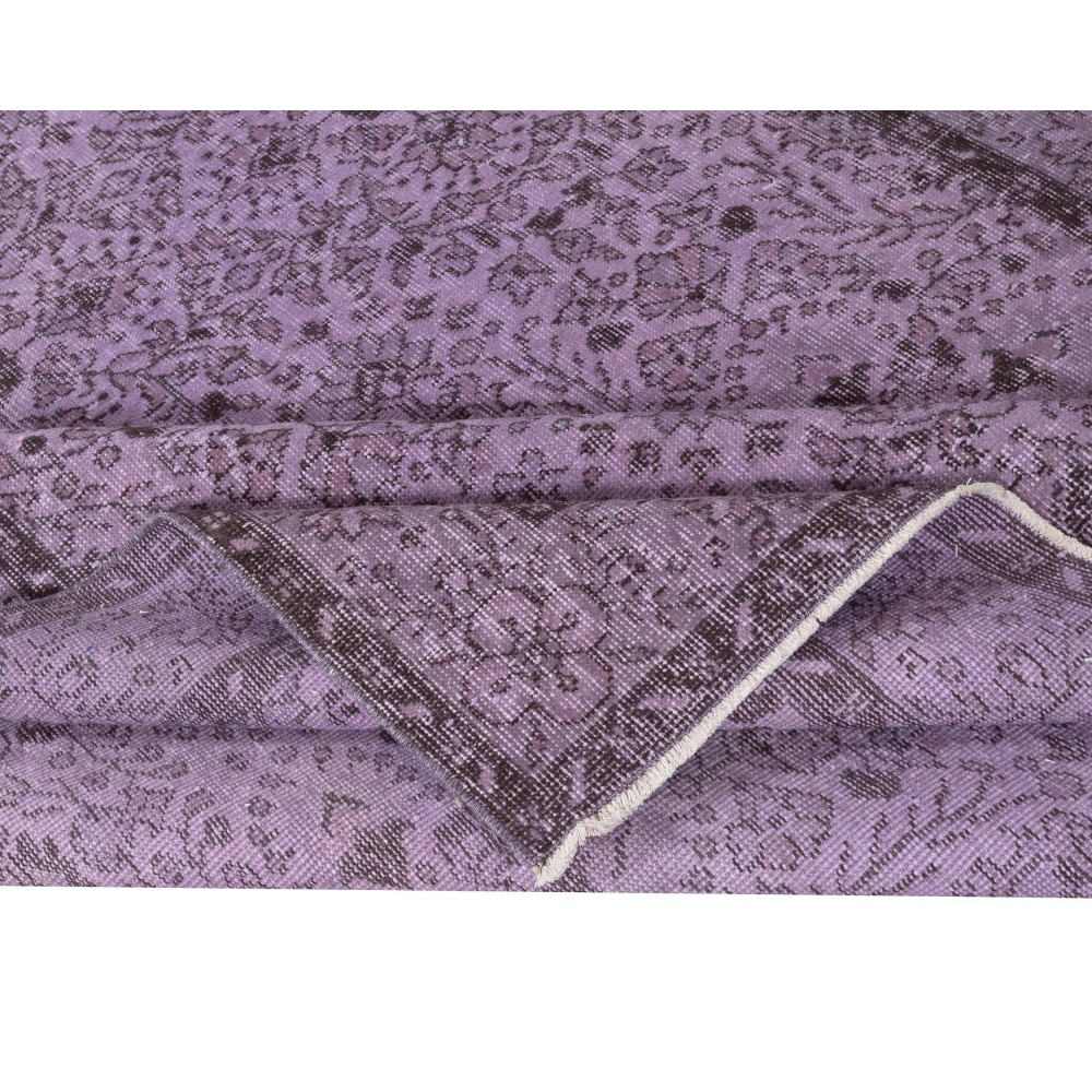 Floral Patterned Turkish Rug in Purple Color, Modern Hand Knotted Rug for Kitchen and Living Room