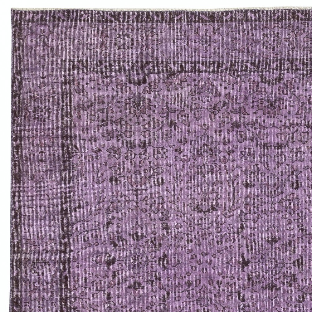 Floral Patterned Turkish Rug in Purple Color, Modern Hand Knotted Rug for Kitchen and Living Room
