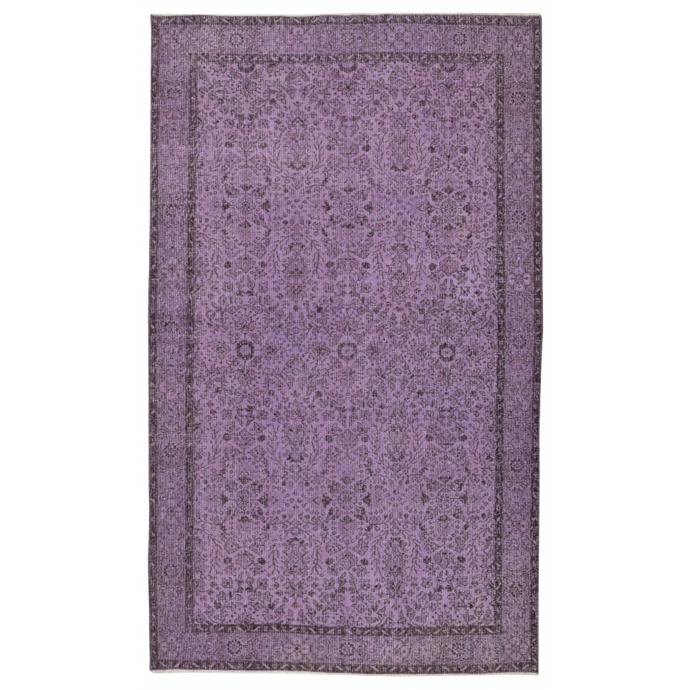 Floral Patterned Turkish Rug in Purple Color, Modern Hand Knotted Rug for Kitchen and Living Room