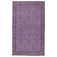 Floral Patterned Turkish Rug in Purple Color, Modern Hand Knotted Rug for Kitchen and Living Room