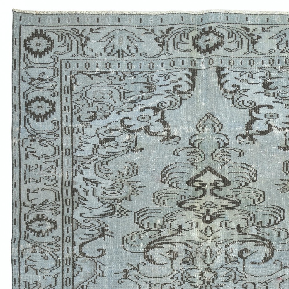 Authentic Modern Handmade Turkish Wool Area Rug in Light Blue Color