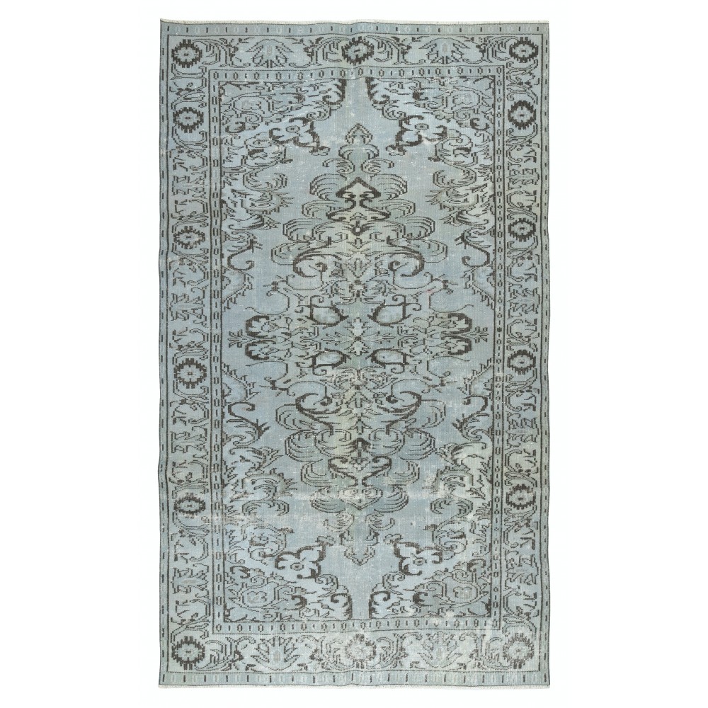 Authentic Modern Handmade Turkish Wool Area Rug in Light Blue Color
