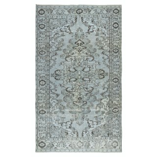 Authentic Modern Handmade Turkish Wool Area Rug in Light Blue Color