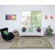 Vintage Turkish Rug in Shades of Green. Hand knotted Floral Medallion Design Carpet
