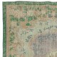 Vintage Turkish Rug in Shades of Green. Hand knotted Floral Medallion Design Carpet