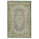 Vintage Turkish Rug in Shades of Green. Hand knotted Floral Medallion Design Carpet