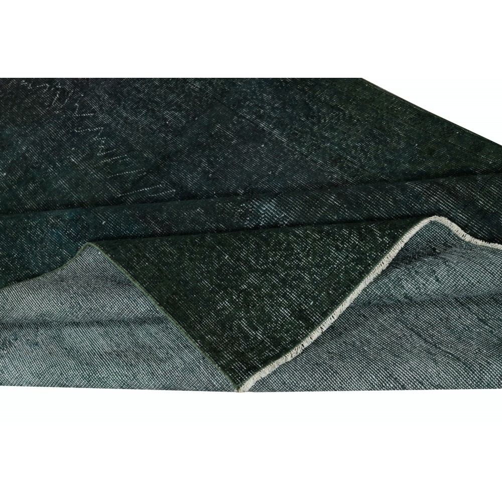 Hand-Knotted Turkish Wool Area Rug Overdyed in Solid Dark Green Color