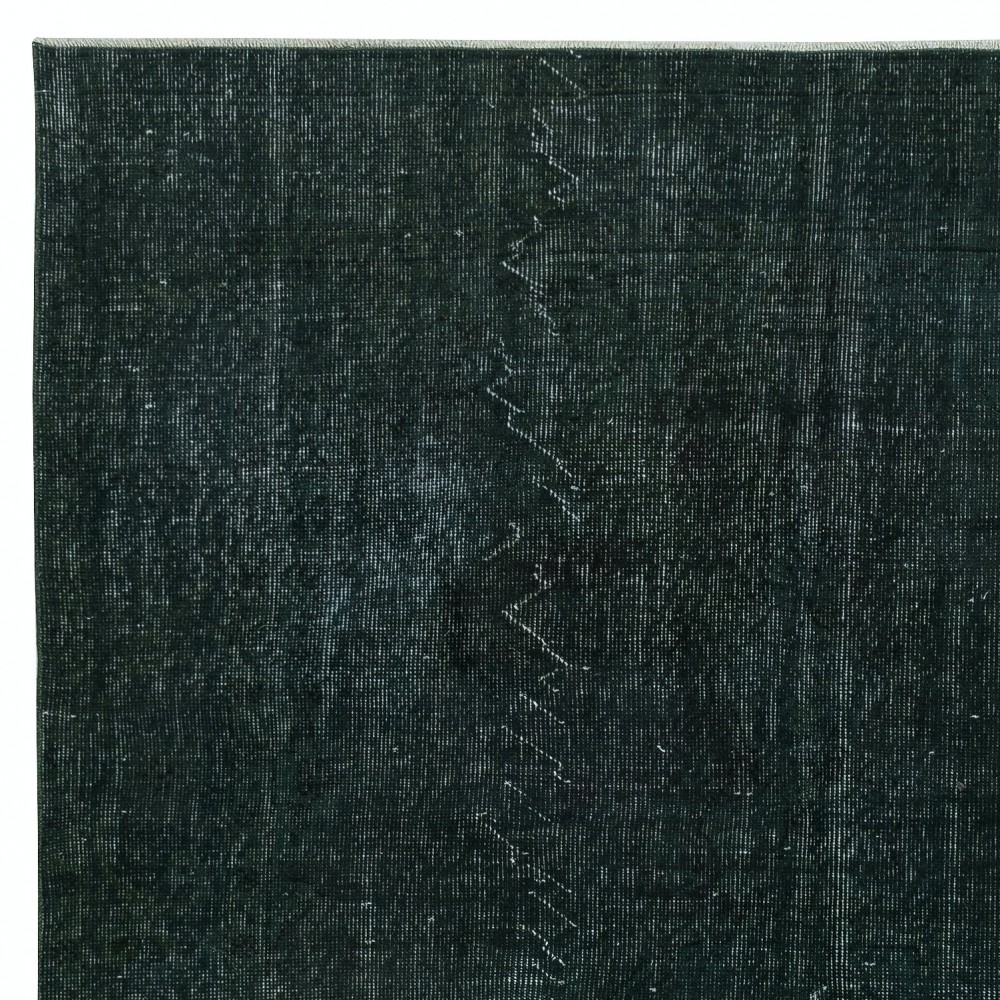 Hand-Knotted Turkish Wool Area Rug Overdyed in Solid Dark Green Color