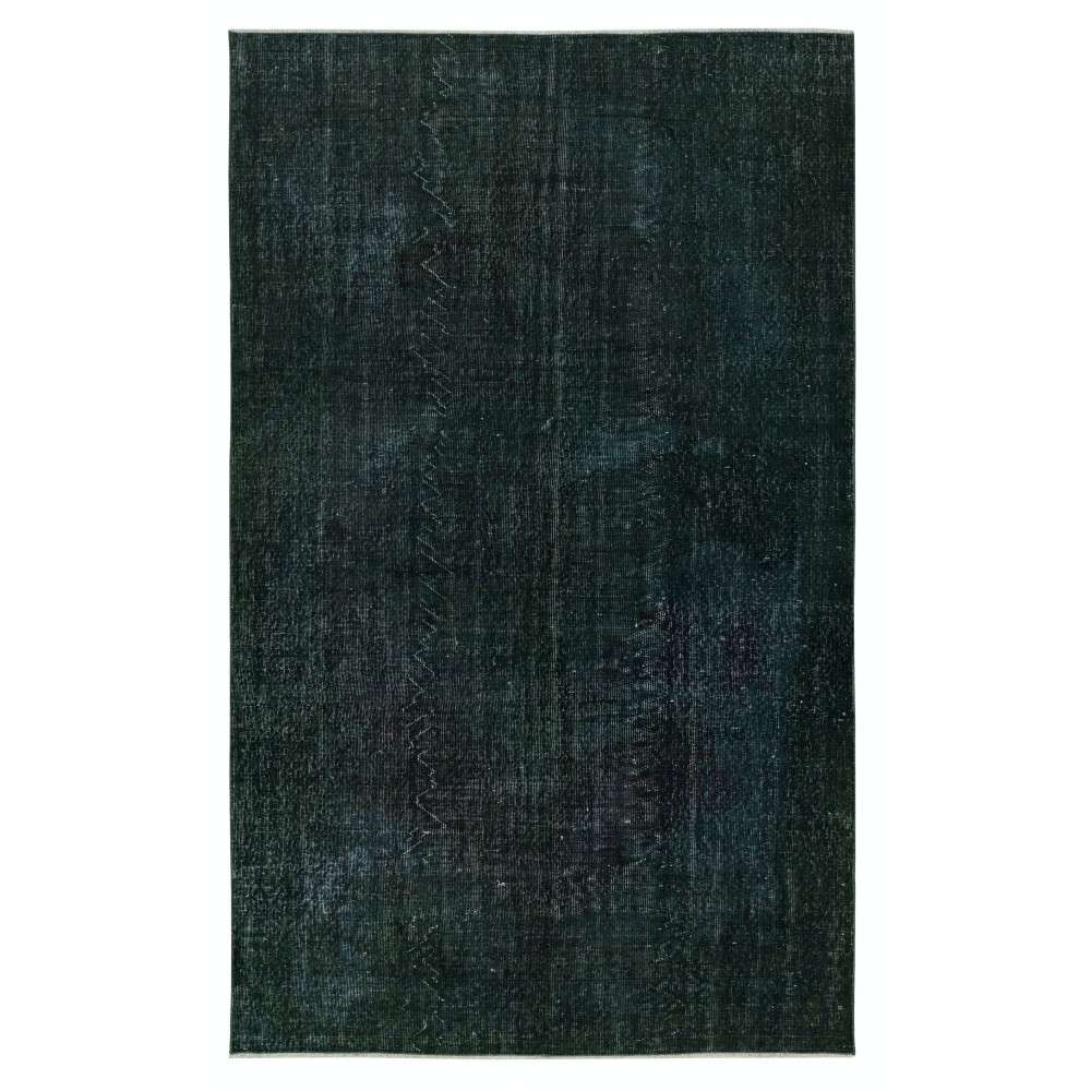 Hand-Knotted Turkish Wool Area Rug Overdyed in Solid Dark Green Color