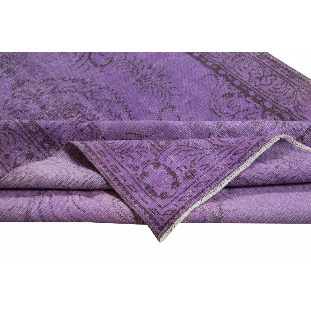 Vintage Handmade Turkish Area Rug redyed in Purple Color for modern interiors