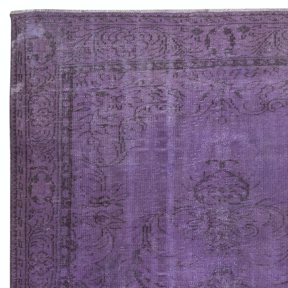 Vintage Handmade Turkish Area Rug redyed in Purple Color for modern interiors
