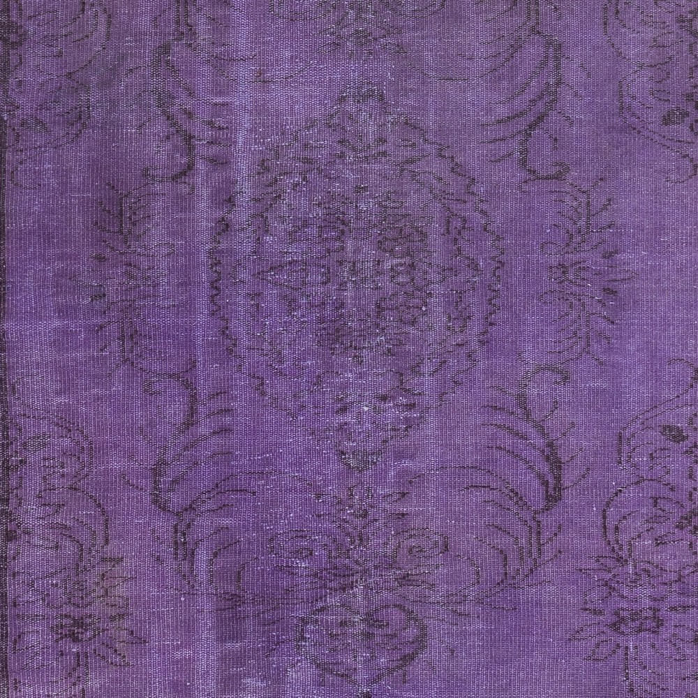 Vintage Handmade Turkish Area Rug redyed in Purple Color for modern interiors